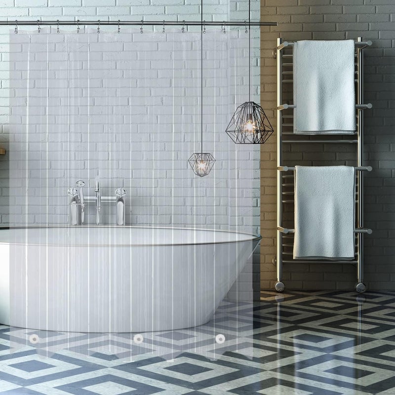 TIKABC Shower Curtain Liner, Clear Plastic Waterproof Bathroom 4G Shower Curtains, 72x72 inch Shower Liner with 3 Magnetic Weights (Clear) - Image 1
